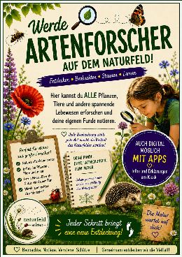 Plakat zum Artenforscher-Spiel mit Feldern zum Eintragen eigener Beobachtungen